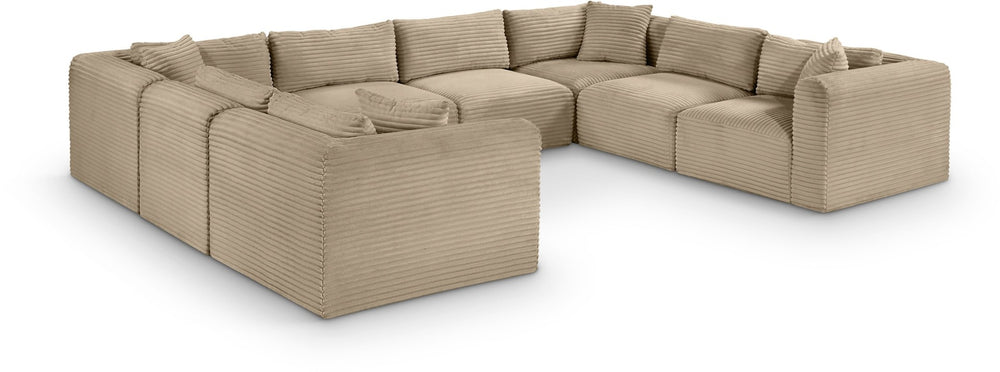 Meridian Furniture Shaggy 8 Piece Corduroy Performance Fabric Modular Sectional for Large Living Rooms 641Taupe-Sec8A