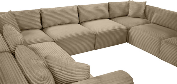 Meridian Furniture Shaggy 8 Piece Corduroy Performance Fabric Modular Sectional for Large Living Rooms 641Taupe-Sec8A
