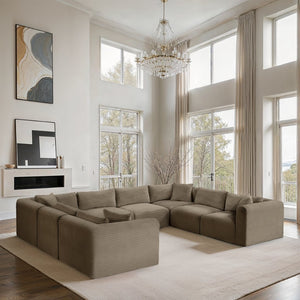 Meridian Furniture Shaggy 8 Piece Corduroy Performance Fabric Modular Sectional for Large Living Rooms 641Taupe-Sec8A