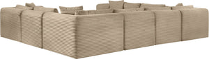 Meridian Furniture Shaggy 8 Piece Corduroy Performance Fabric Modular Sectional for Large Living Rooms 641Taupe-Sec8A