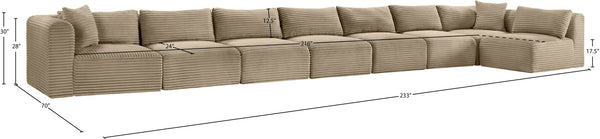 Meridian Furniture Shaggy Taupe Corduroy Modular Sectional Eight Piece Performance Fabric Living Room Sofa 641Taupe-Sec8C