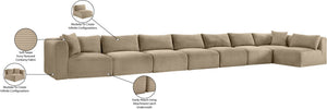 Meridian Furniture Shaggy Taupe Corduroy Modular Sectional Eight Piece Performance Fabric Living Room Sofa 641Taupe-Sec8C