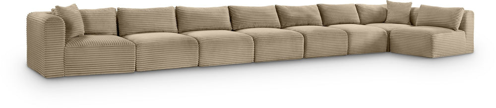 Meridian Furniture Shaggy Taupe Corduroy Modular Sectional Eight Piece Performance Fabric Living Room Sofa 641Taupe-Sec8C