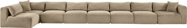 Meridian Furniture Shaggy Taupe Corduroy Modular Sectional Eight Piece Performance Fabric Living Room Sofa 641Taupe-Sec8C