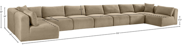 Meridian Furniture Shaggy Nine Piece Modular Sectional Corduroy Performance Fabric Plush Seating for Large Rooms 641Taupe-Sec9A