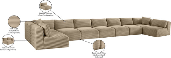 Meridian Furniture Shaggy Nine Piece Modular Sectional Corduroy Performance Fabric Plush Seating for Large Rooms 641Taupe-Sec9A