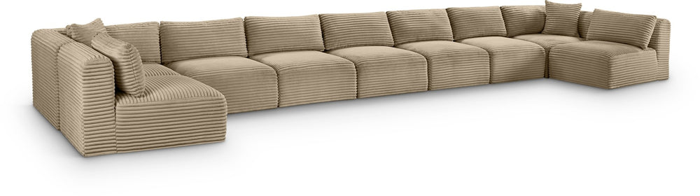 Meridian Furniture Shaggy Nine Piece Modular Sectional Corduroy Performance Fabric Plush Seating for Large Rooms 641Taupe-Sec9A