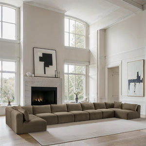 Meridian Furniture Shaggy Nine Piece Modular Sectional Corduroy Performance Fabric Plush Seating for Large Rooms 641Taupe-Sec9A