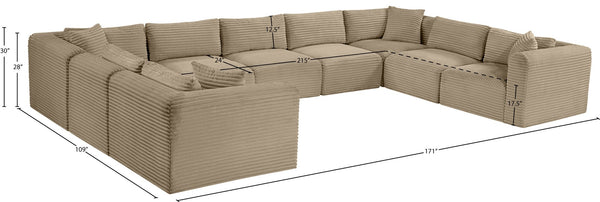 Meridian Furniture Shaggy Nine Piece Modular Sectional Corduroy Performance Fabric Plush Living Room Seating 641Taupe-Sec9B