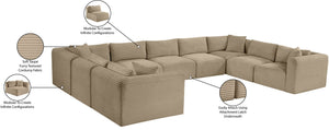 Meridian Furniture Shaggy Nine Piece Modular Sectional Corduroy Performance Fabric Plush Living Room Seating 641Taupe-Sec9B