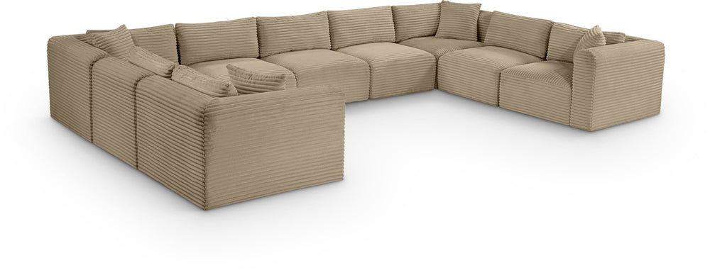 Meridian Furniture Shaggy Nine Piece Modular Sectional Corduroy Performance Fabric Plush Living Room Seating 641Taupe-Sec9B