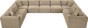 Meridian Furniture Shaggy Nine Piece Modular Sectional Corduroy Performance Fabric Plush Living Room Seating 641Taupe-Sec9B