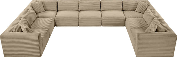 Meridian Furniture Shaggy Nine Piece Modular Sectional Corduroy Performance Fabric Plush Living Room Seating 641Taupe-Sec9B