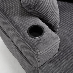English Elm [New]Corduroy Upholstered Chaise Lounge Sofa with Detachable Cushions, Deep Seat, Cup Holders Grey W2120P322753