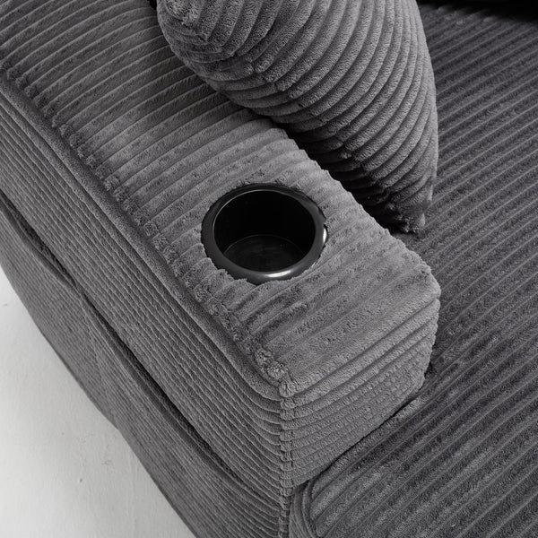 English Elm [New]Corduroy Upholstered Chaise Lounge Sofa with Detachable Cushions, Deep Seat, Cup Holders Grey W2120P322753