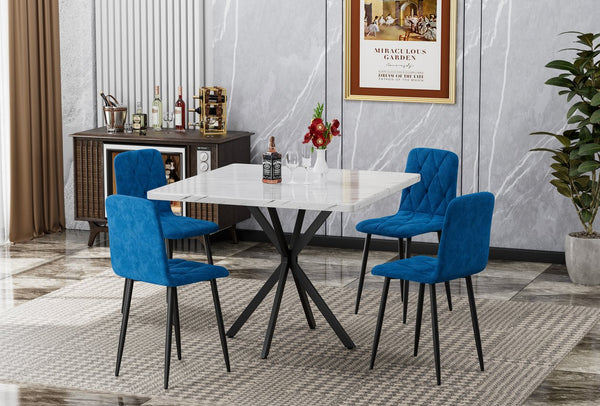 English Elm Square Mid Century Dining Table with Faux Marble Top, Waterproof Scratch-Resistant MDF Surface, Durable Iron Frame for Compact Kitchens and Stylish Small Dining Rooms White W578P242961