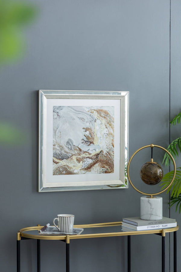 English Elm 23.6X23.6" Crystal-Accented Wall Art - Gold, Bronze & Gray Abstract Design With Mirrored Frame W2078P318310