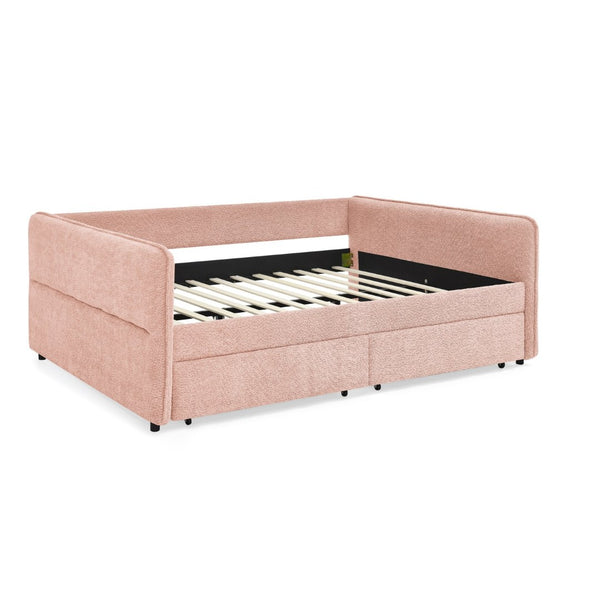 English Elm Queen Boucle Tufted Daybed Sofa with Storage Drawers Eucalyptus Frame Guest Room Pink W1413S00178