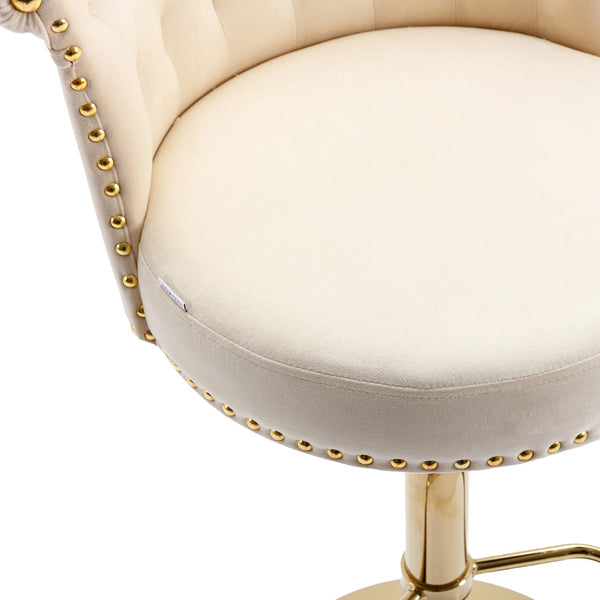 English Elm UNITED Velvet 360° Rotating Bar Chair with Diamond Stitching, Gold Frame, Plush Foam Seat, Adjustable Height Beige W1568P361715