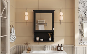 English Elm 20'' Half-Moon Wall Medicine Cabinet with Mirror, Solid Wood Frame, Soft-Close Hinges, Space-Saving Elegance Black N710P313827B