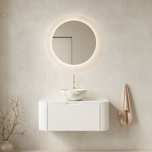 English Elm Dina Floating Bathroom Vanity Sintered Stone Top Glass Basin Striped Plywood Cabinet W2615S00719