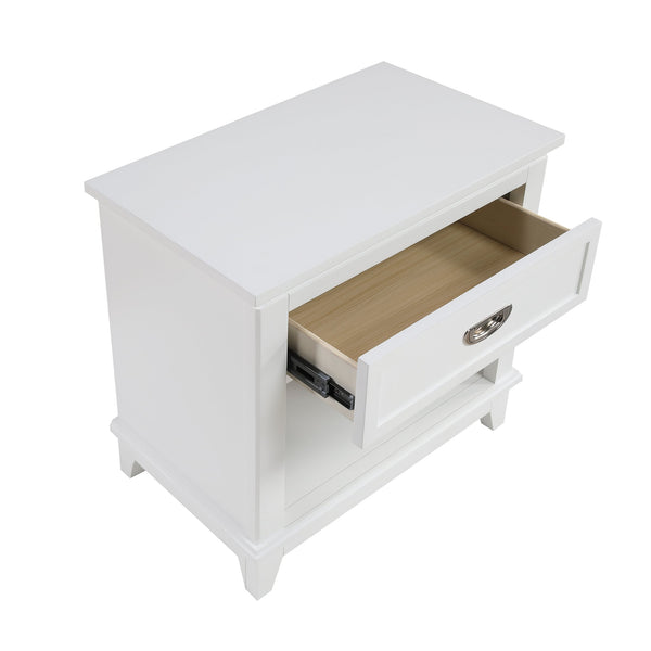 English Elm White Nightstand with Drawer & Shelf, Classic White Finish, Dovetail Drawer, No Assembly Needed —26"H bedside storage blend B011P365522