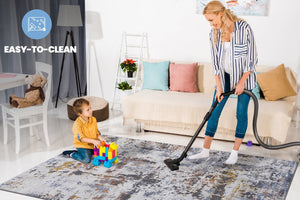 English Elm Payas Abstract Runner Rug 2X8 - Ivory & Navy, Stain Resistant, Machine-Woven, Ideal For Kids & Pets B189P183556-GIGA