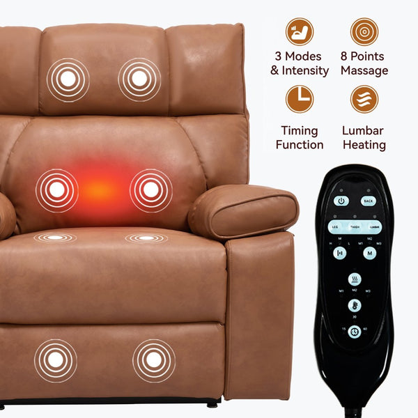 English Elm Orange Leatheraire Dual Motor Power Lift Recliner with Massage Heat and Lumbar W1803P340283