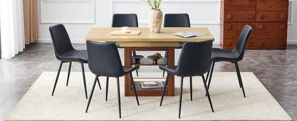 English Elm Expandable Walnut Finish Dining Set with Six Cushioned Pu Chairs for Modern Interiors Black,Walnut,Wood W1151S04679