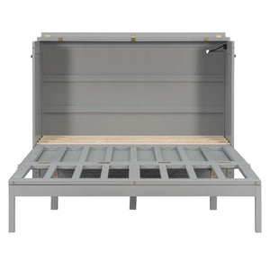English Elm Queen Murphy Wall Bed Cabinet with Storage Drawer Built-in Power Outlets Usb Ports Gray LP000400AAE-1
