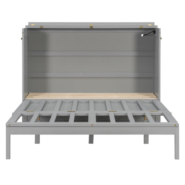 English Elm Queen Murphy Wall Bed Cabinet with Storage Drawer Built-in Power Outlets Usb Ports Gray LP000400AAE-1