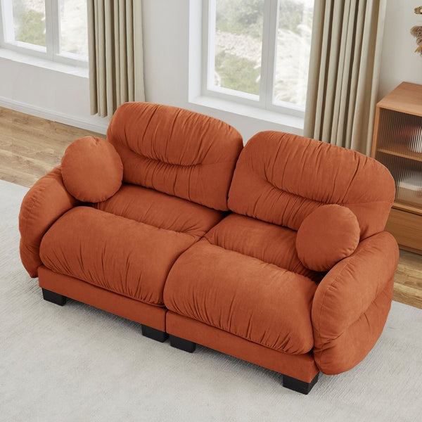 English Elm Pleated Chenille Two Seater Modular Sofa with Curved Armrests and Ergonomic Foam Cushions Orange W5656S00064
