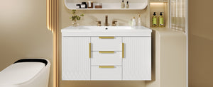 English Elm 36'' Wall Mounted Bathroom Vanity with Sink, Floating MDF Cabinet, 2 Drawers, Rust-Resistant Handles White N710P253035K