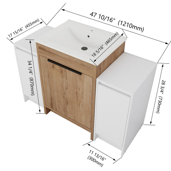 English Elm 48 Inch Freestanding Bathroom Vanity With Ceramic Sink & Soft-Close Doors For Modern Elegance W999S00314