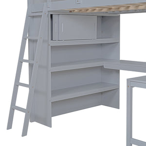 English Elm Full Size Loft Bed with Built-in Desk and Shelving for Kids or Teen Bedrooms LT000802AAE