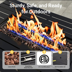 English Elm 43 Inch Faux Rattan Propane Fire Pit Table 50000 Btu with Glass Shield Lava Rock B082P454992