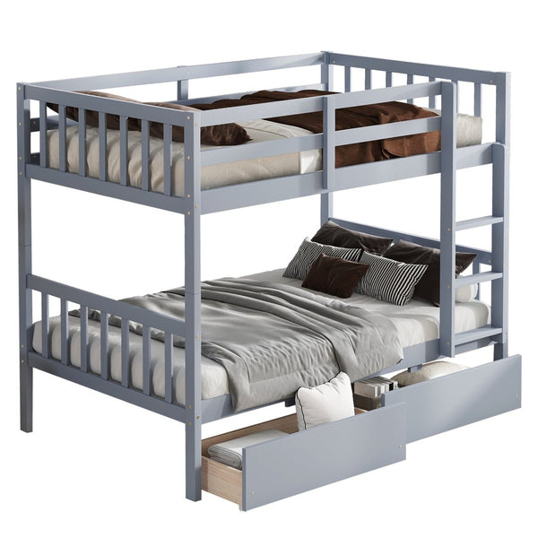 English Elm Twin Bunk Bed With Drawers - Space-Saving Convertible Twin Over Twin Design In Grey With Safety Features W504S00198-GIGA