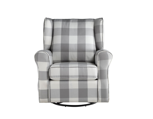 English Elm Patli Gray & White Fabric Glider Chair with Swivel, Pocketed Armrest, Soft Upholstery Comfort B2726P242561