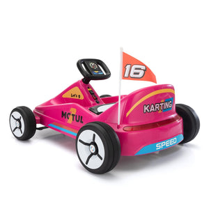 English Elm 12v Kids Electric Go Kart with Parental Remote Dual Motors Led Bluetooth Pedal Rose Red W2181P201029