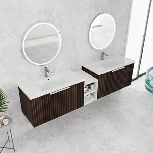 English Elm 82 Inch Wall-Mounted Bathroom Vanity with Resin Sink, Soft-Close Doors, Extra Shelves, Durable Eco Plywood W999S00262