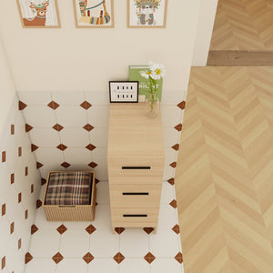 English Elm 12" Wall-mounted Oak Plywood Bathroom Linen Cabinet Slim Floating Single Door Storage W3450P440610