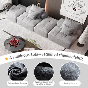 English Elm Modern Modular Sectional Sofa With 2 Ottomans, Plush Chenille Fabric, 4 Accent Pillows, Grey Elegance W1885S00060