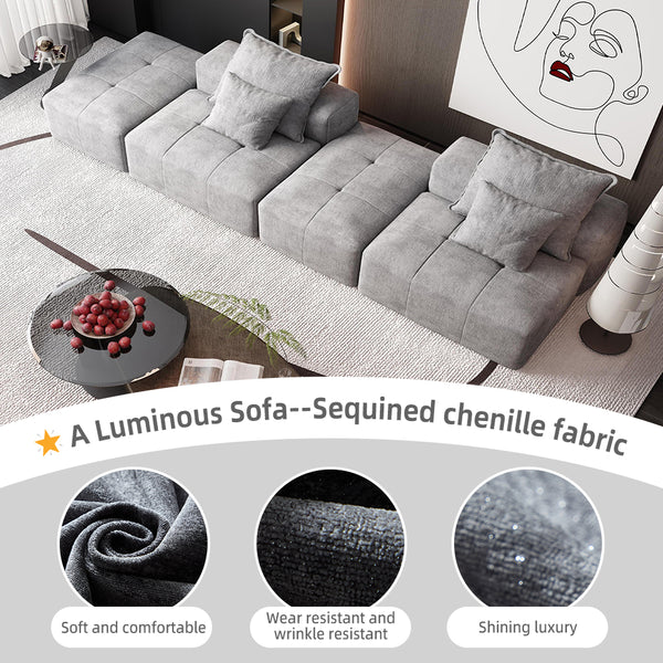 English Elm Modern Modular Sectional Sofa With 2 Ottomans, Plush Chenille Fabric, 4 Accent Pillows, Grey Elegance W1885S00060