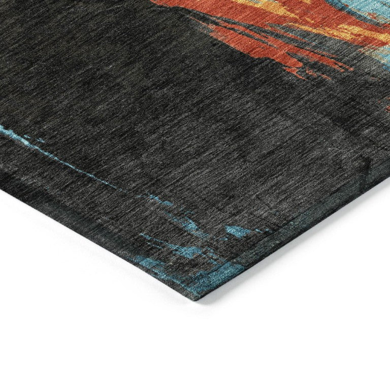 Elephant Motif Washable Polyester Indoor Outdoor Area Rug Bold Global Style High Traffic