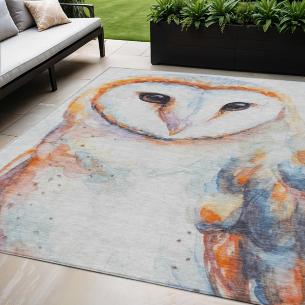 Washable Owl Motif Polyester Area Rug for Indoor Outdoor Patios Living Rooms and Playrooms