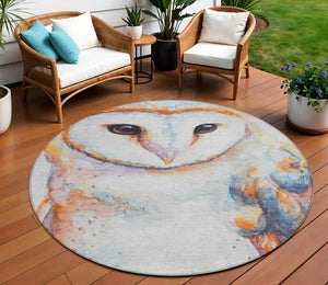 8 Ft Round Owl Pattern Polyester Area Rug Machine Washable for Indoor Outdoor Use