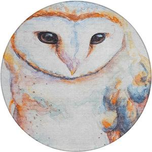 8 Ft Round Owl Pattern Polyester Area Rug Machine Washable for Indoor Outdoor Use