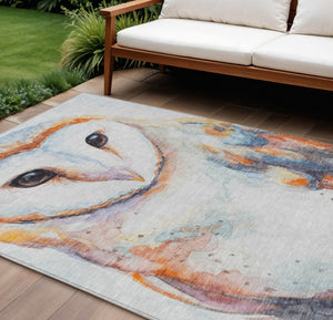 Washable Owl Motif Polyester Area Rug for Indoor Outdoor Patios Living Rooms and Playrooms