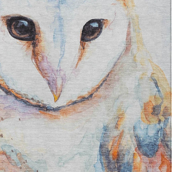 Washable Owl Motif Polyester Area Rug for Indoor Outdoor Patios Living Rooms and Playrooms