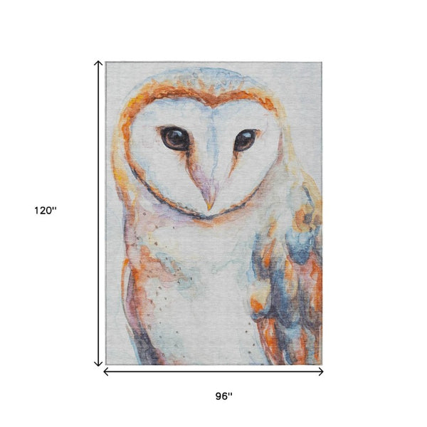 Washable Owl Motif Polyester Area Rug for Indoor Outdoor Patios Living Rooms and Playrooms